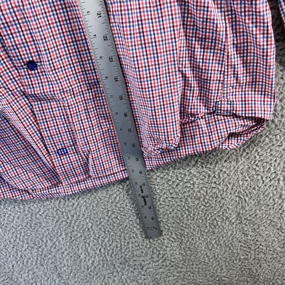 David Donahue Shirt Mens Large Blue Red Gingham Plaid Check Button Cotton Oxford - Picture 3 of 11